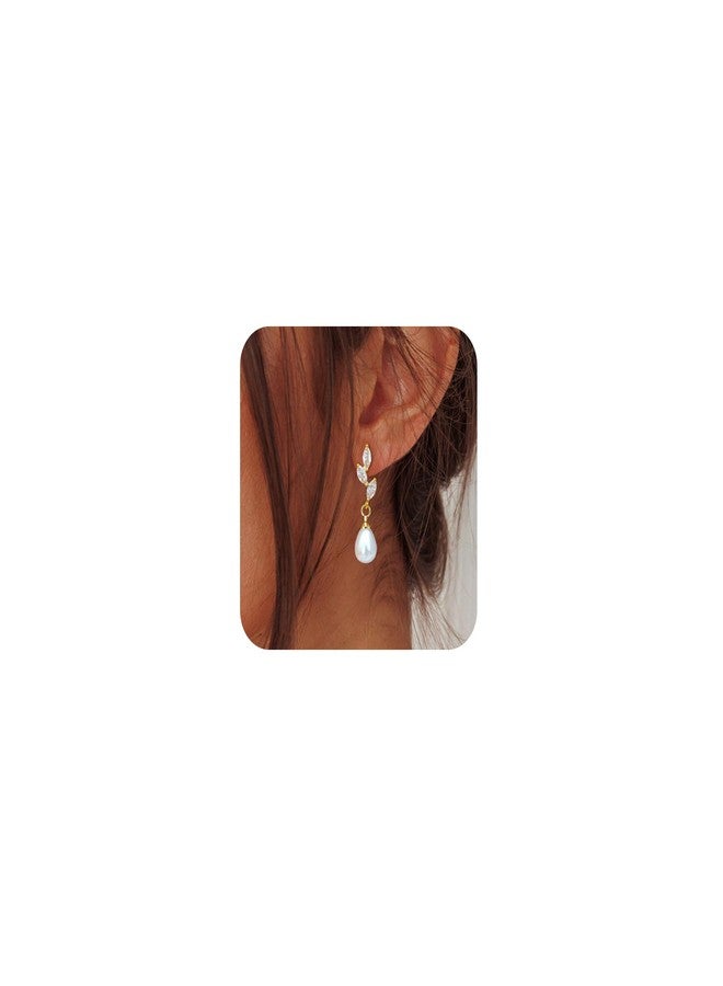 Tituthia Pearl Drop Earrings for Women Trendy, 14k Gold Pearl Earring Dainty Wedding Gold Dangle Earrings for Women Hypoallergenic Bridesmaid Bridal Prom Jewelry - Image 1